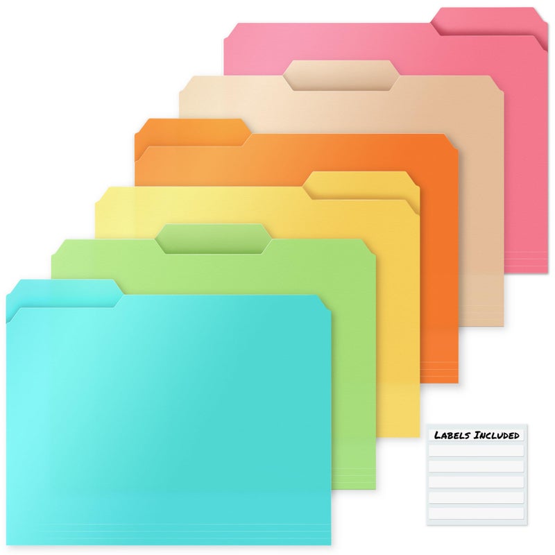 Dunwell Pastel Plastic File Folders - (6 Pack)  Sturdy 1/3 Tab File Folders Letter Size  Assorted Light Color Manila Folders 8.5 x 11  Poly File Folders for Documents  File Folders with Tabs  Labels - Image 1